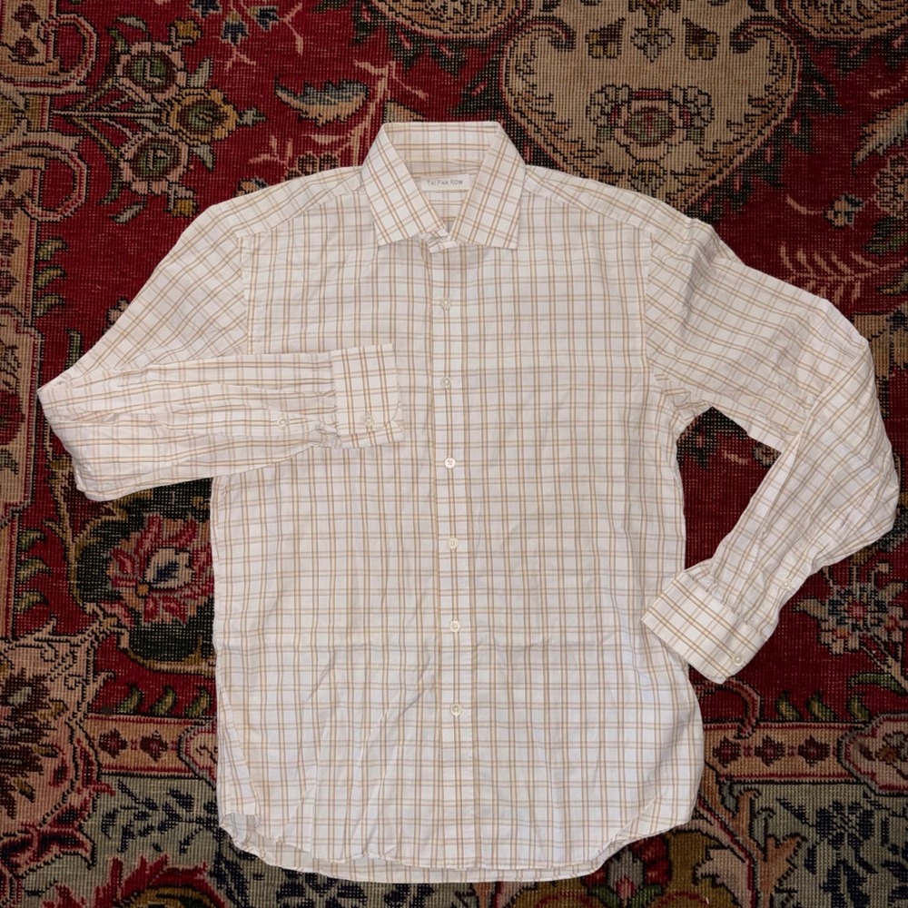 Tai Pan Row Tailored Men's Dress Shirt Gold White Windowpane Grid Check